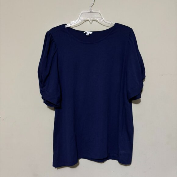 Crown & Ivy Navy Puff Sleeve Knit Top Size XXL - Picture 2 of 5